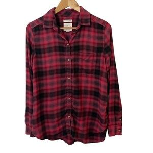 American Eagle Plaid Flannel Shirt Sm Red Boyfriend Fit Amazingly Soft Longline